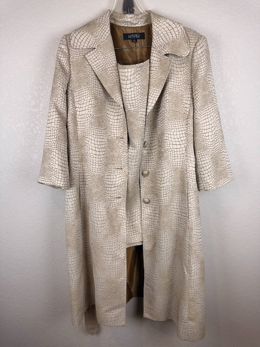NWT Kasper Cactus Flower Khaki Reptile Print Belted Jacket & Skirt Suit Set 18